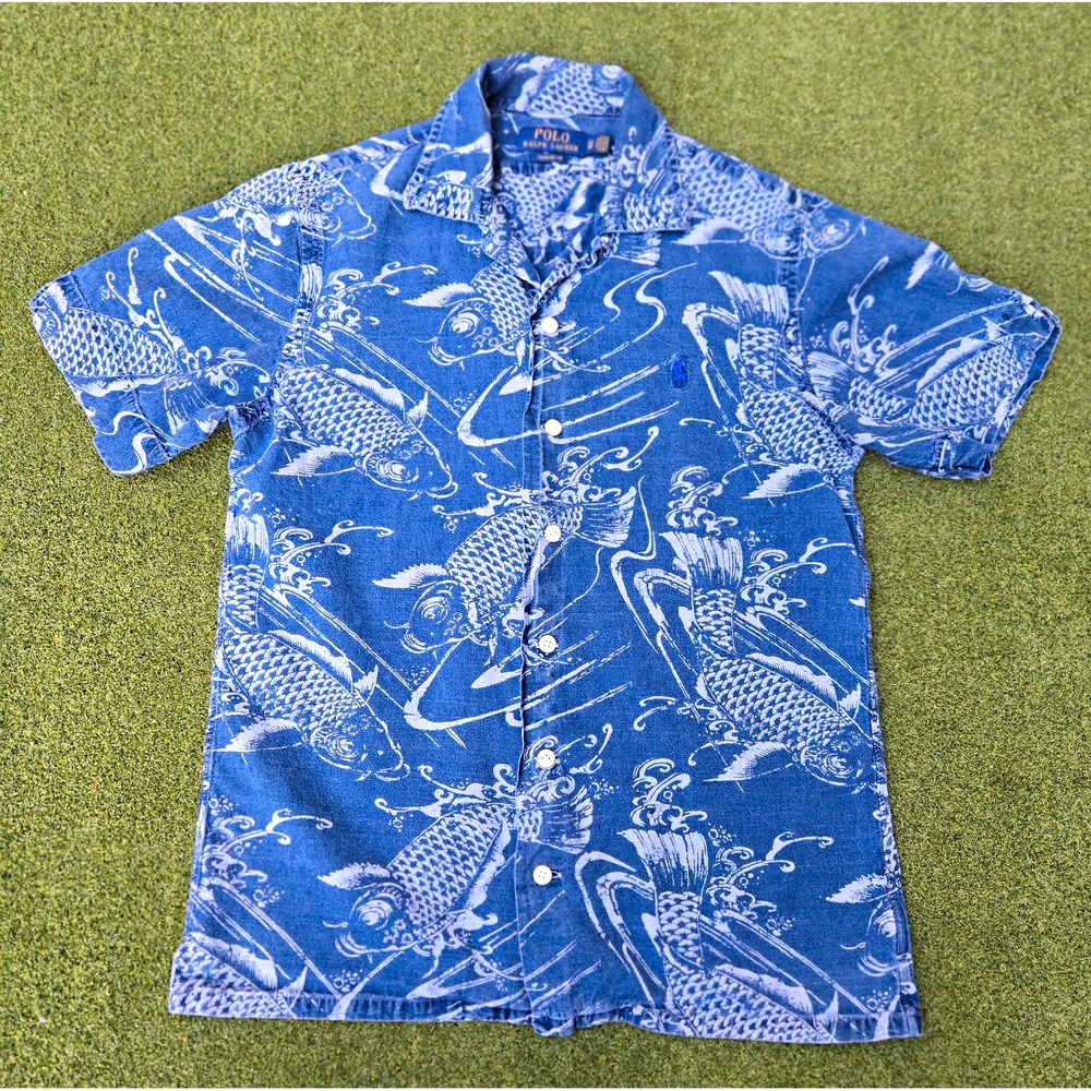 Polo Ralph Lauren Shirt Mens Koi Fish XS TP Blue Botton Down Short Sleeve